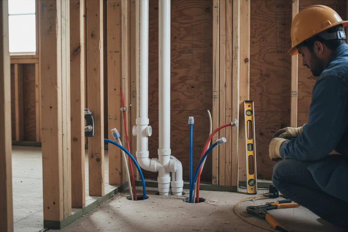 Drain and supply rough-in during Sump Pump Repair in Round Rock