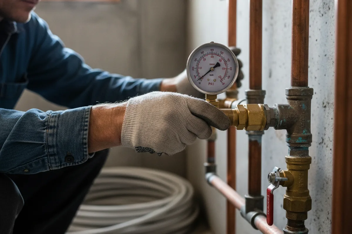 Pressure testing a repaired line during Water Line Repair in Round Rock